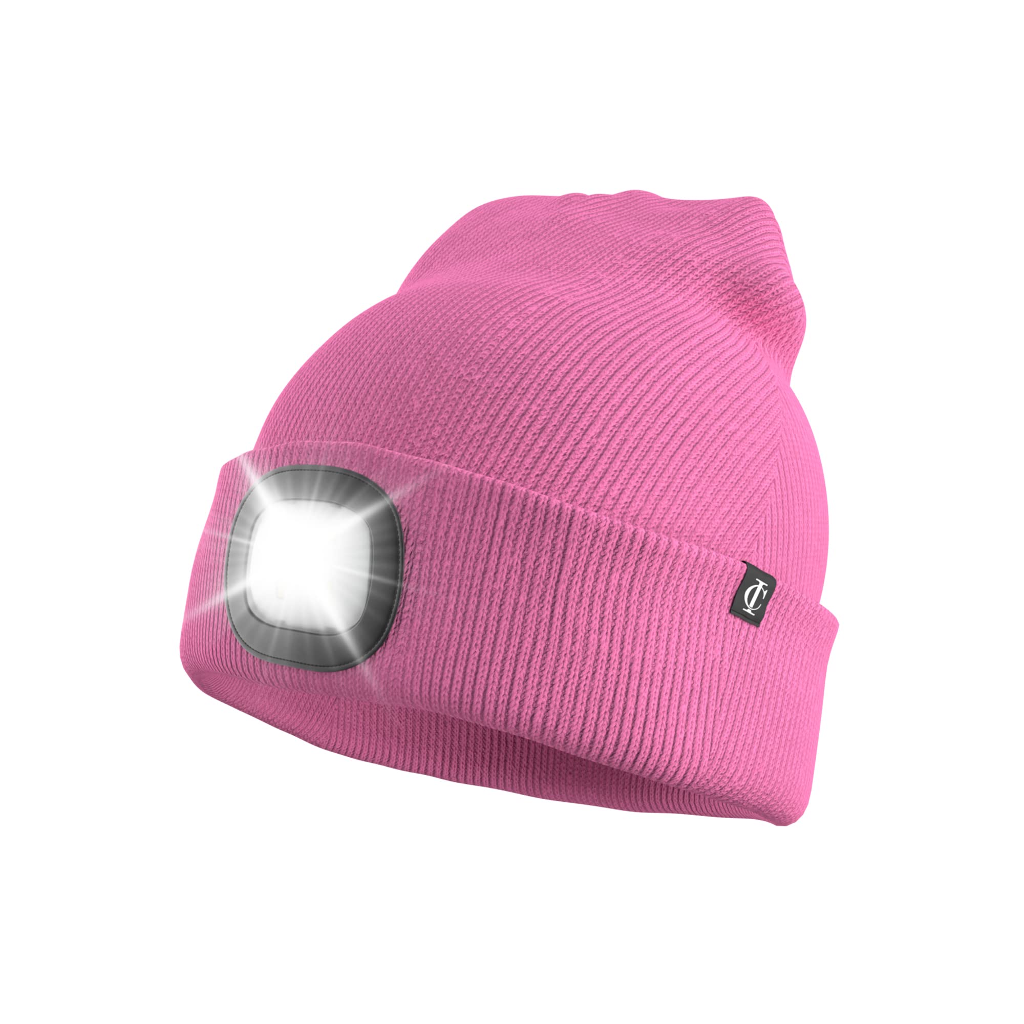 Idyllicomfort Led Lighted Beanie Hat,USB Rechargeable Hands Free Headlamp Cap, Unisex Winter Warmer Knit Hat with Light for Hiking Biking Camping Jogging, Gift for Men, Women, Teens Pink