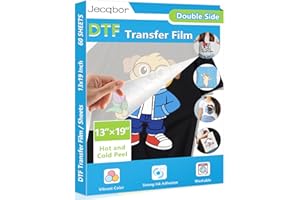 Jecqbor DTF Transfer Film 13x19 Inch, A3 Plus Double-Sided Matte Clear PET Paper 60 Sheets, DTF Paper for Sublimation Hack, Direct Print on for All Fabric and Colors T-Shirts Textile