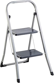 axentia Trittleiter 2 Stufen klappbar, Klapptritt aus Metall mit Haltebügel und großen Stufen, Klapptreppe bis 150 kg, silberfarben / schwarz