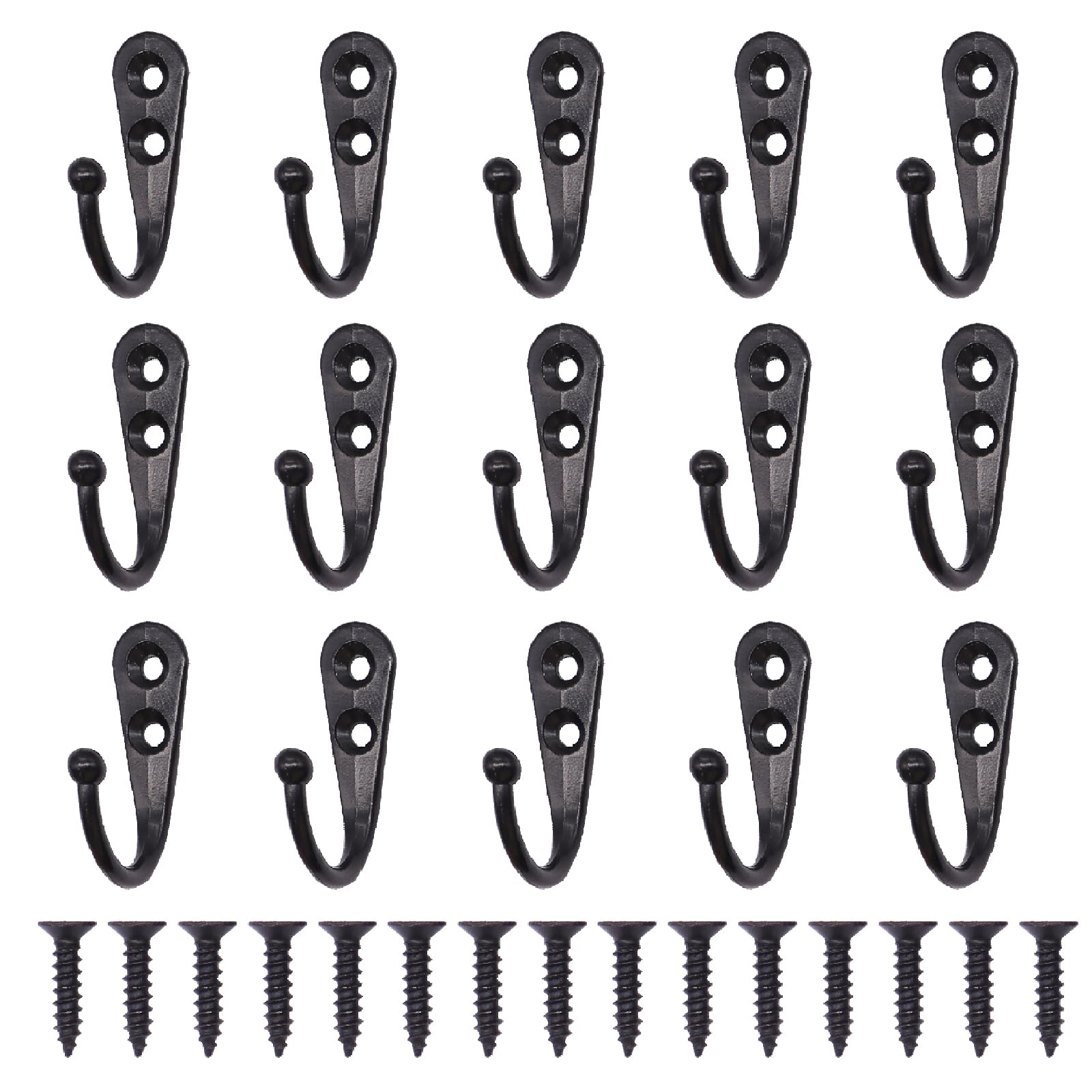 Photo 1 of Generic 15 Pcs Black Wall Mounted Coat Hooks, Zinc, 100% Zinc, hooks, coat hook, Wardrobe, Bathroom, Entryway, Bedroom, Kitchen, Office, Outdoor, Hat, Towel, Key, Robe, Coat, Scarf, Bag, Cap