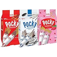 Pocky Sticks Japanese Snacks Pocky Variety Pack of 3 Asian Snacks - Poky Stix Strawberry, Chocolate, Cookies, and Cream Asian