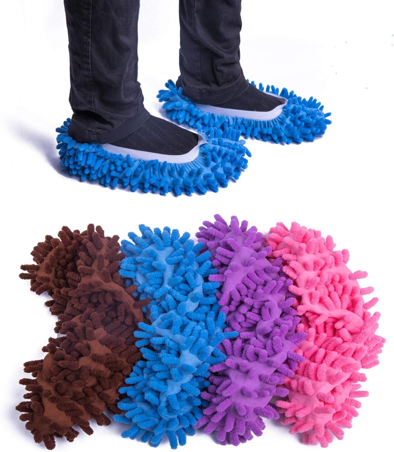 LIFEGREEN 4 Pairs Mop Slippers,Microfiber Dust Mop Shoes Cleaning Shoe