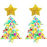 Acrylic Christmas Tree Drop Dangle Earrings - Colourful Holiday Jewelry for Women