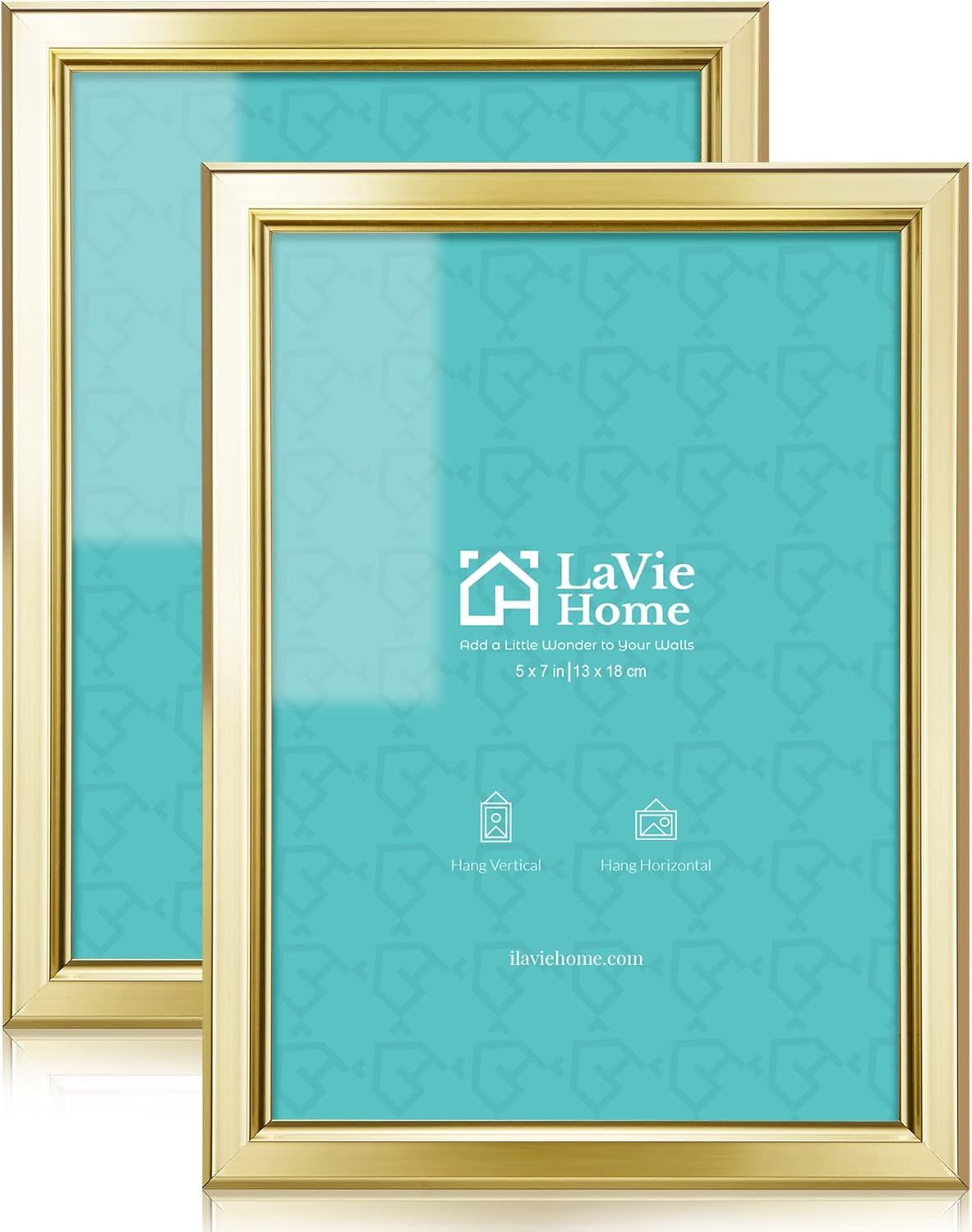 Photo Albums, Frames & Accessories - LaVie Home 5x7 Picture Frames (2 Packs, Gold) Simple Designed Photo Frame with High Definition Glass for Wall Mount & Table Top Display, Set of 2 Classic Collection
