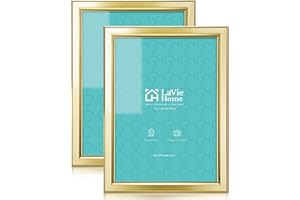 LaVie Home 5x7 Picture Frames (2 Packs, Gold) Simple Designed Photo Frame with High Definition Glass for Wall Mount & Table Top Display, Set of 2 Classic Collection