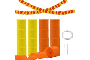 JEYEOU Diwali Flower Garland Diy Kits, 16 Rolls Crepe Paper for Marigold Garland Paper Streamer Yellow and Orange Party Crepe Paper Streamer Roll with Needle and String for Dia De Los Muertos Day of The Dead