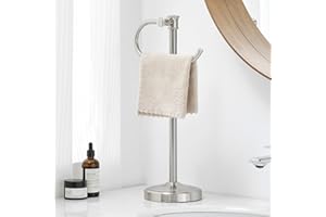 BESy 17 Inch Brushed Nickel Stand Towel Bar Hanger Hand Towel Bar Bathroom Vanity Countertop Towel Holder Free Standing Stainless Steel Towel Ring Hardware Accessories Towel Rack