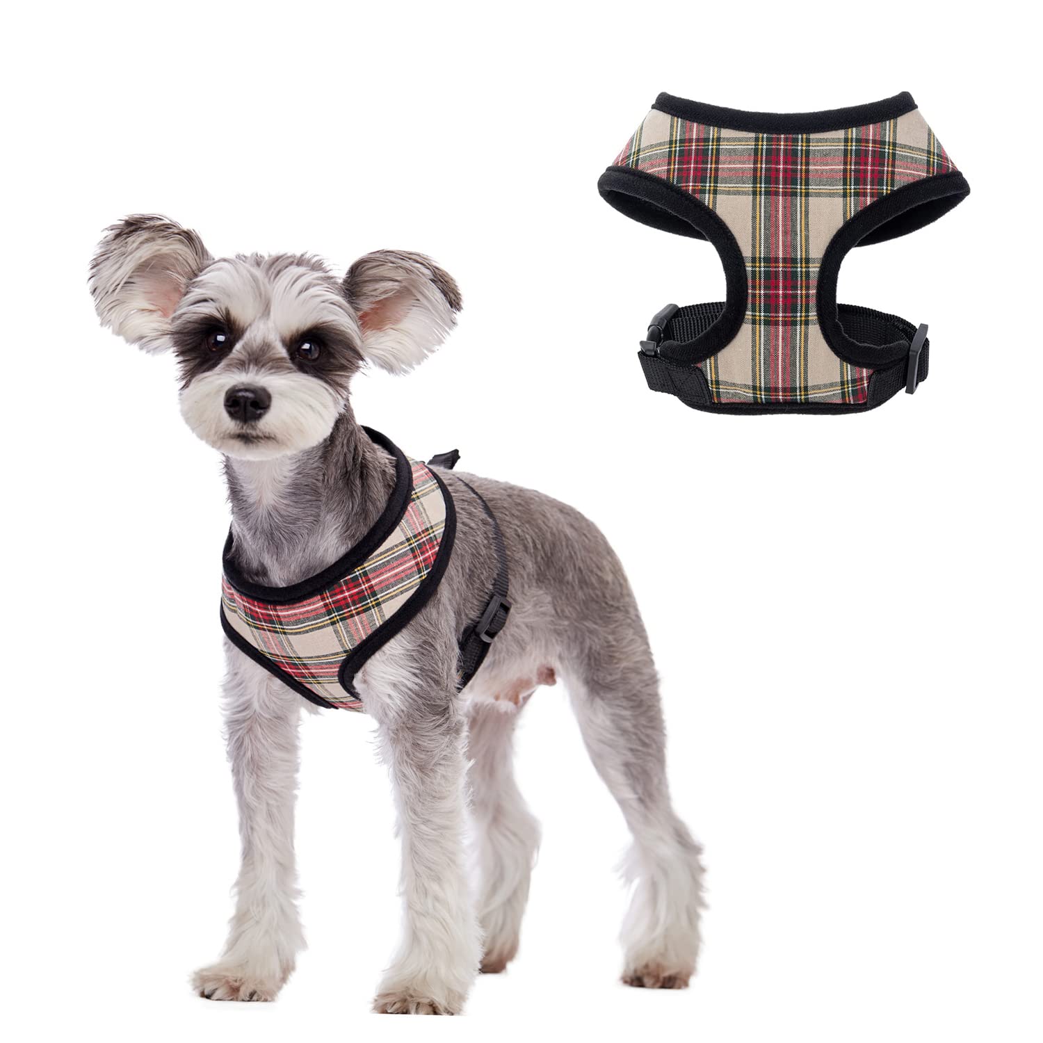 Dog Harnesses,Soft Cotton Plaid Small Dog Harness Pet Vest Harnesses for Cats Puppy Samll Dogs Medium Dogs (Yellow, M)