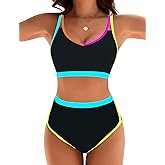 Blooming Jelly Womens High Waisted Bikini Sets Two Piece Swimsuits Modest Color Block Bathing Suits