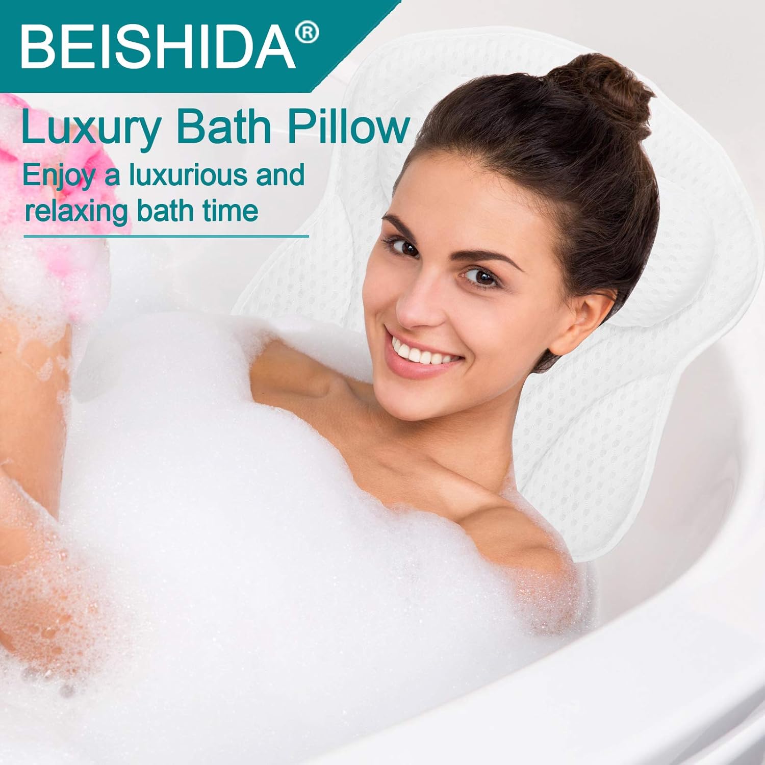 BEISHIDA Bath Pillow, Luxury Bathtub Pillow Spa Bath Pillows for Tub Neck Shoulder Back Support, 4D Air Mesh and 6 Strong Suction Cups - Fits All Bathtub, Hot Tub, Jacuzzi Home Spa for Men Women : Beauty