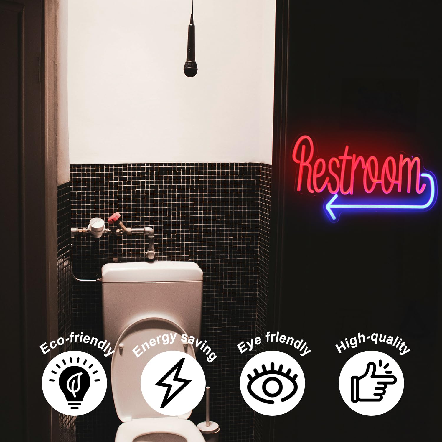 Restroom Neon Sign Toilet Neon Signs For Wall Decor Washroom With Arrow ...