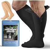 2 Pair Plus Size Closed Toe Compression Socks with Zipper, Compression Stockings for Overweight Women Men 15-20 mmHg