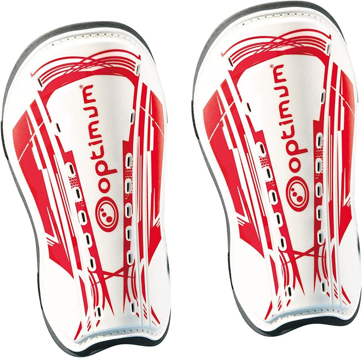 Optimum Velocidade Ankle Protect Shinguards - Strap Closure Hockey Shin Pads - Shin Protection Guard - Perfect Ankle Guard for Soccer, and Football - White/Red, Large