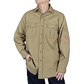 TICOMELA Men’s Mid-Weight FR Welding Shirt, 7.5oz 100% Cotton NFPA 2112 CAT2 – Flame-Resistant Button-Down Work Shirt