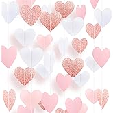 Rose-Gold Pink White Heart Garland Banner 4 Pack 52 Feet Women Girls Birthday Party-Decorations Hanging Paper Streamers for Mothers Day Baby Shower Engagement Wedding Pink Party Decoration