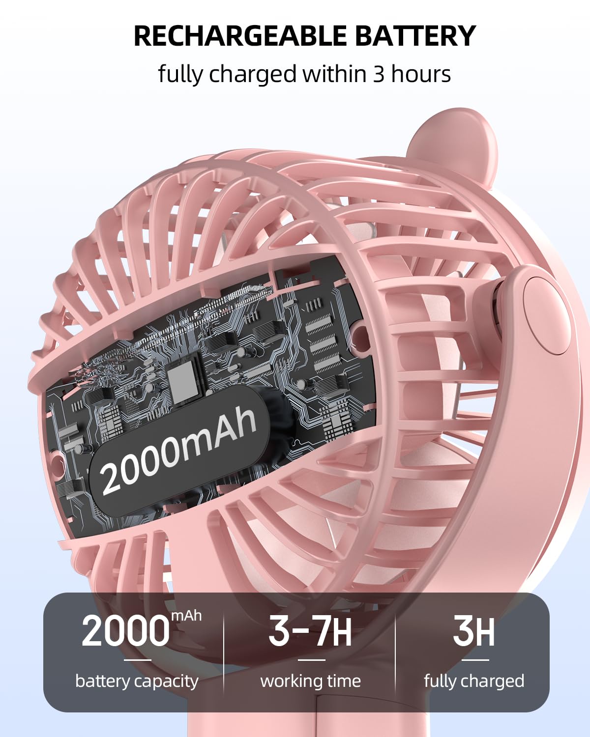 Portable Mini Stroller Fan, Battery Operated Small Clip on, Detachable Flexible Tripod Baby Fan with 3 Speed, Rechargeable Personal Fan for Car Seat Crib Treadmill Travel