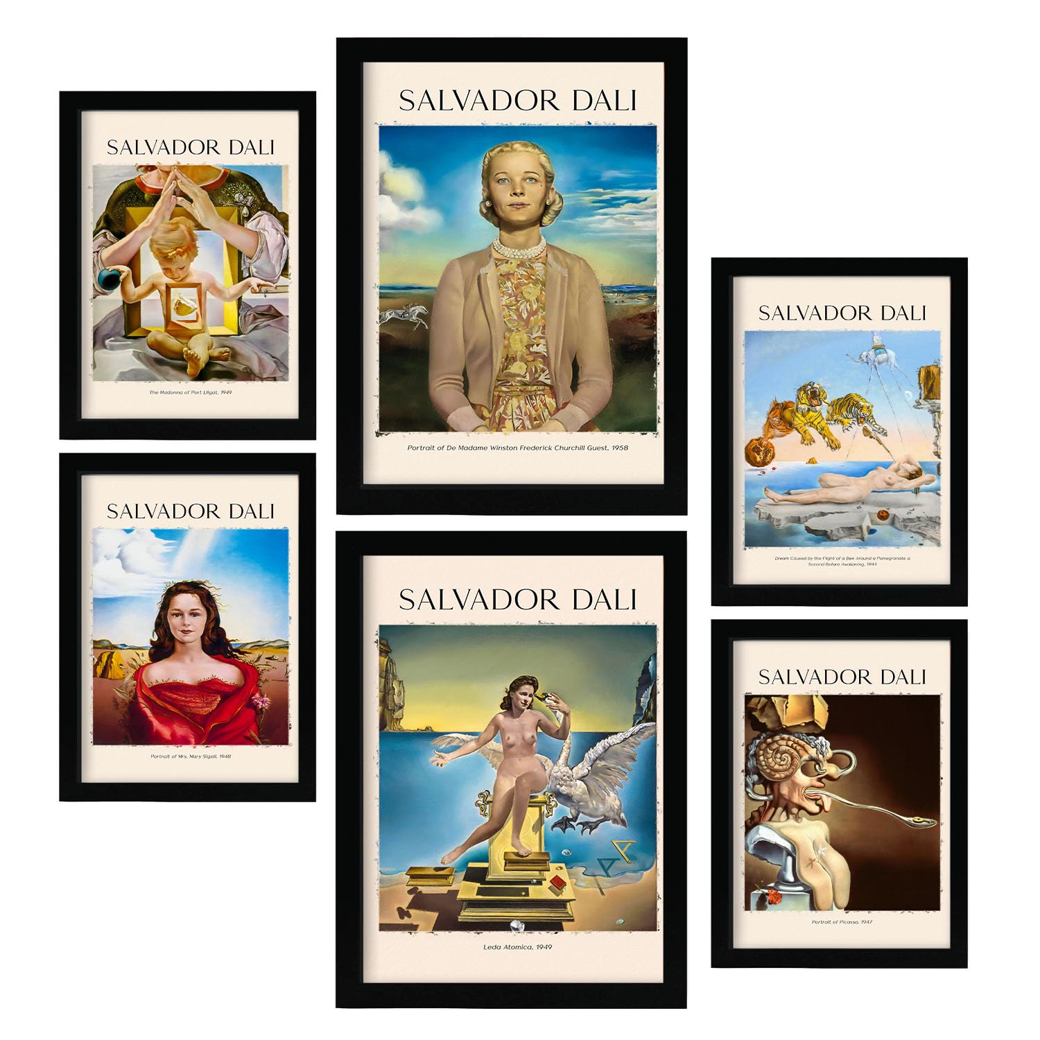 Nacnic Poster 6 set of Salvador Dali Collection of artworks, Decorative frames for your living room, bedroom, home. Wall art prints. A4 and A3