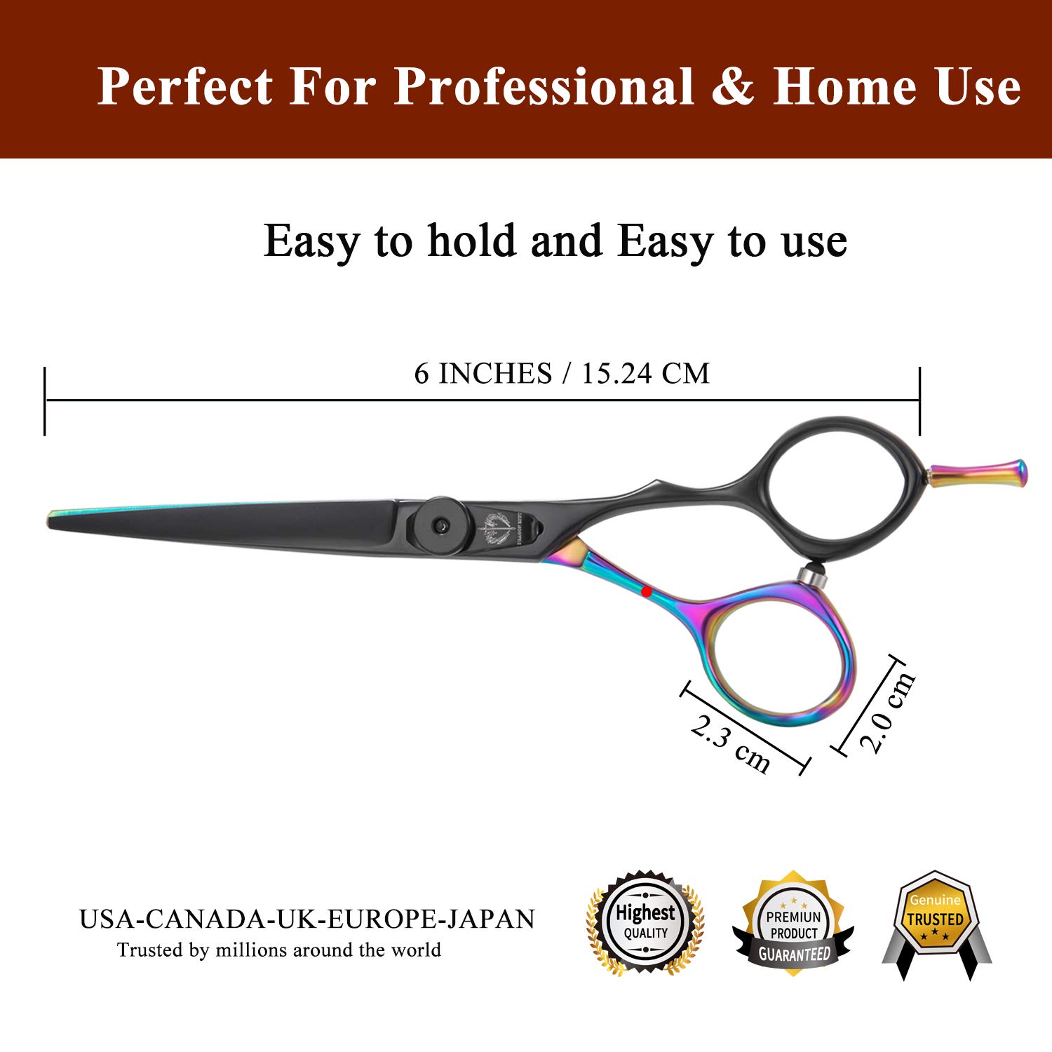 Professional Barber Hair Scissors 6 Inches Sharp Hair Shear Rainbow Titanium Coating Lightweight Haircut Shear for Men and Women : Beauty