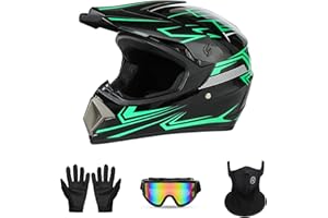 PZ PEZE Motorcross Helmet, Off-Road Mountain Bike Helmet, Youth Motorcycle Helmet, Unisex Full-face Helmet, Comfortable and Lightweight, DOT Certified 4 Piece Set