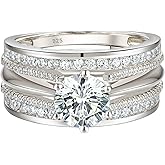 Blongme Cathedral and Classic Wedding Rings Sets for Women 925 Sterling Silver Bridal Ring Set Enhancer Cubic Zirconia Cz Round Cut Engagement Promise Size 4-12