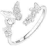 NUJIFFY Rings for Women Butterfly Ring 925 Sterling Silver Rings Adjustable Promise Open Ring for Women Couple Wedding Engagement Jewelry Gifts