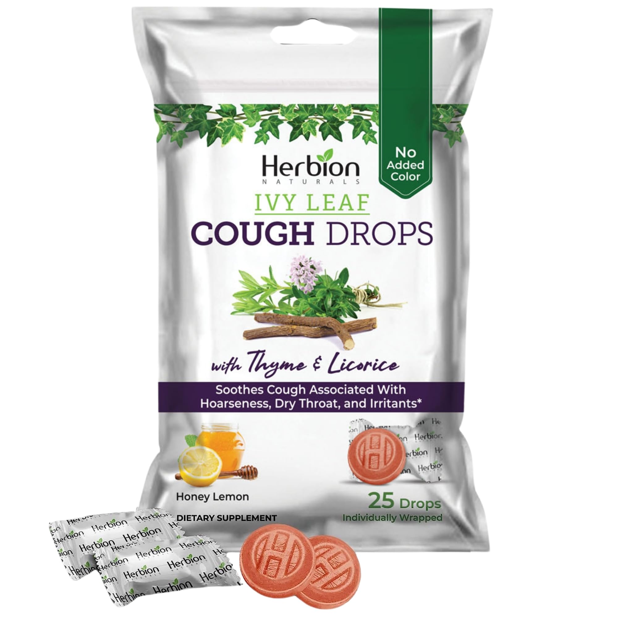 Herbion Naturals Cough Drops with Ivy Leaf and Thyme, Soothes Sore Throat - for Adults and Children 5 Years and Above, 25 Cts