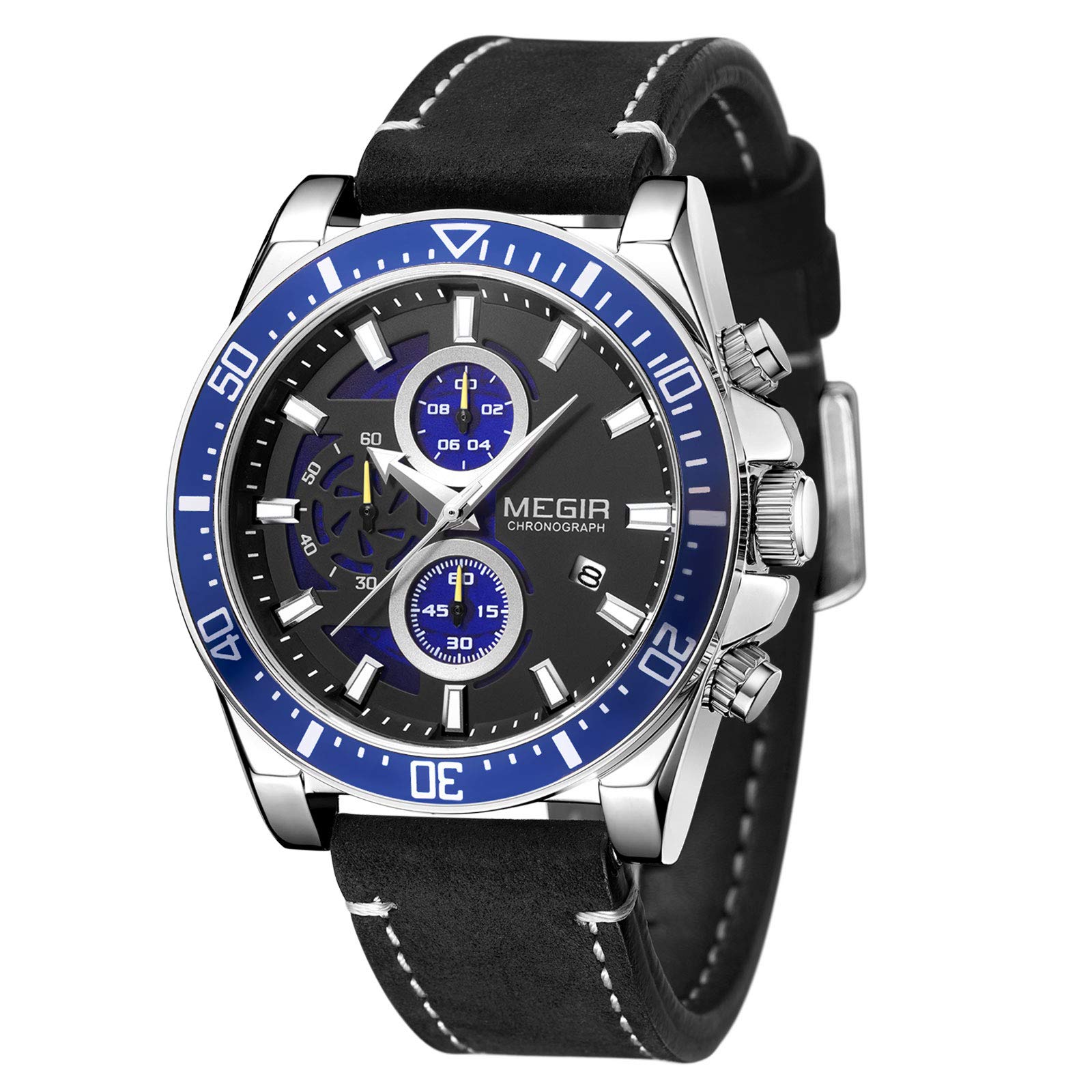 Megir Men's Dress Wrist Watches, Luxury Waterproof Chronograph Business Sports Quartz Watch for Men(Black