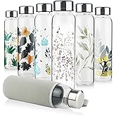 Reeho Borosilicate Glass Water Bottle, Sports Glass Drinking Bottle with Neoprene Sleeve and Stainless Steel Lid 16oz / 32oz