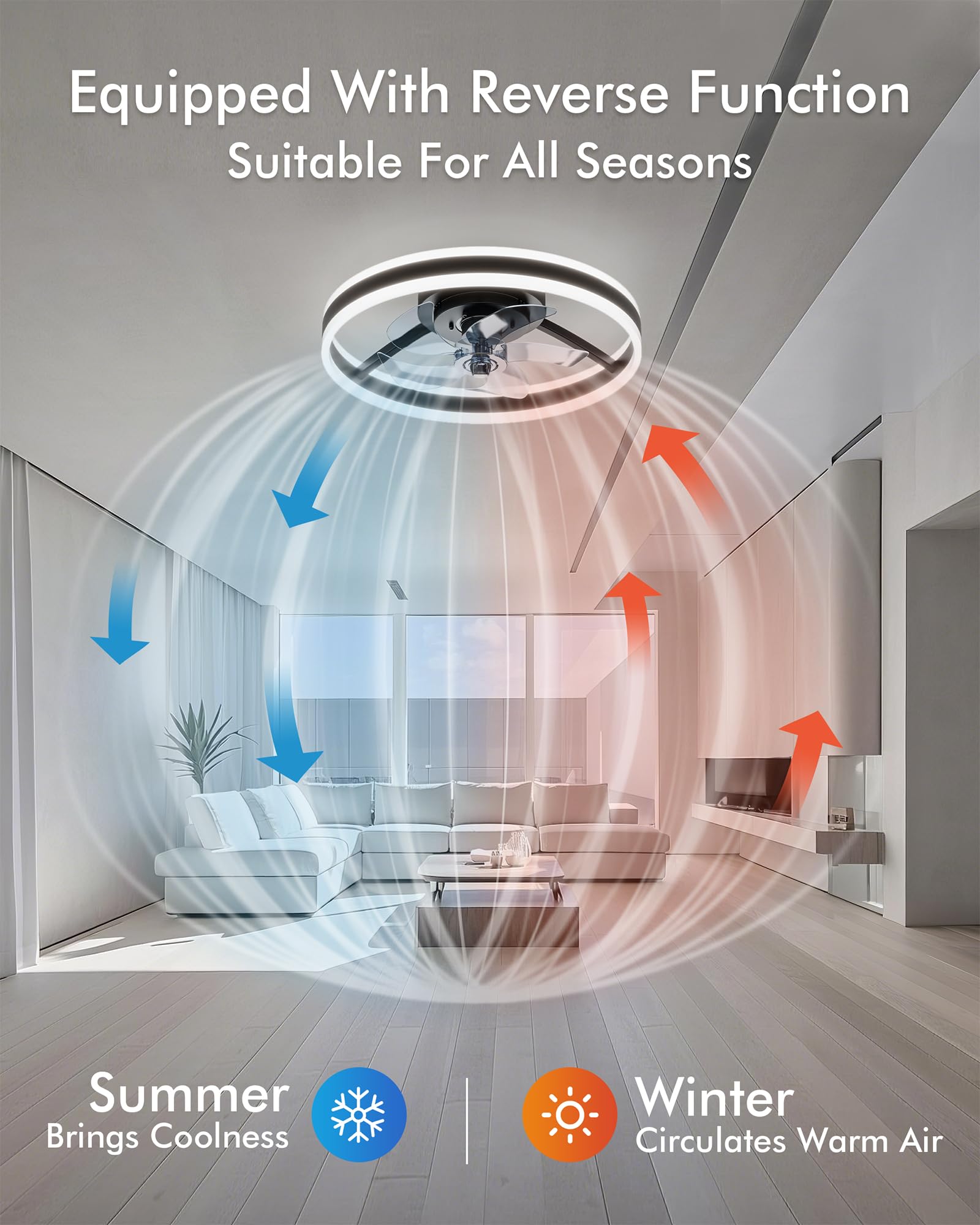 CubiCubi Modern Ceiling Fans, 20 Inch Black Ceiling Fan with Lights and Remote Control, APP, Fandelier with 6 Wind Speeds, Low Profile Ceiling Fans with Lights for Bedroom, Office