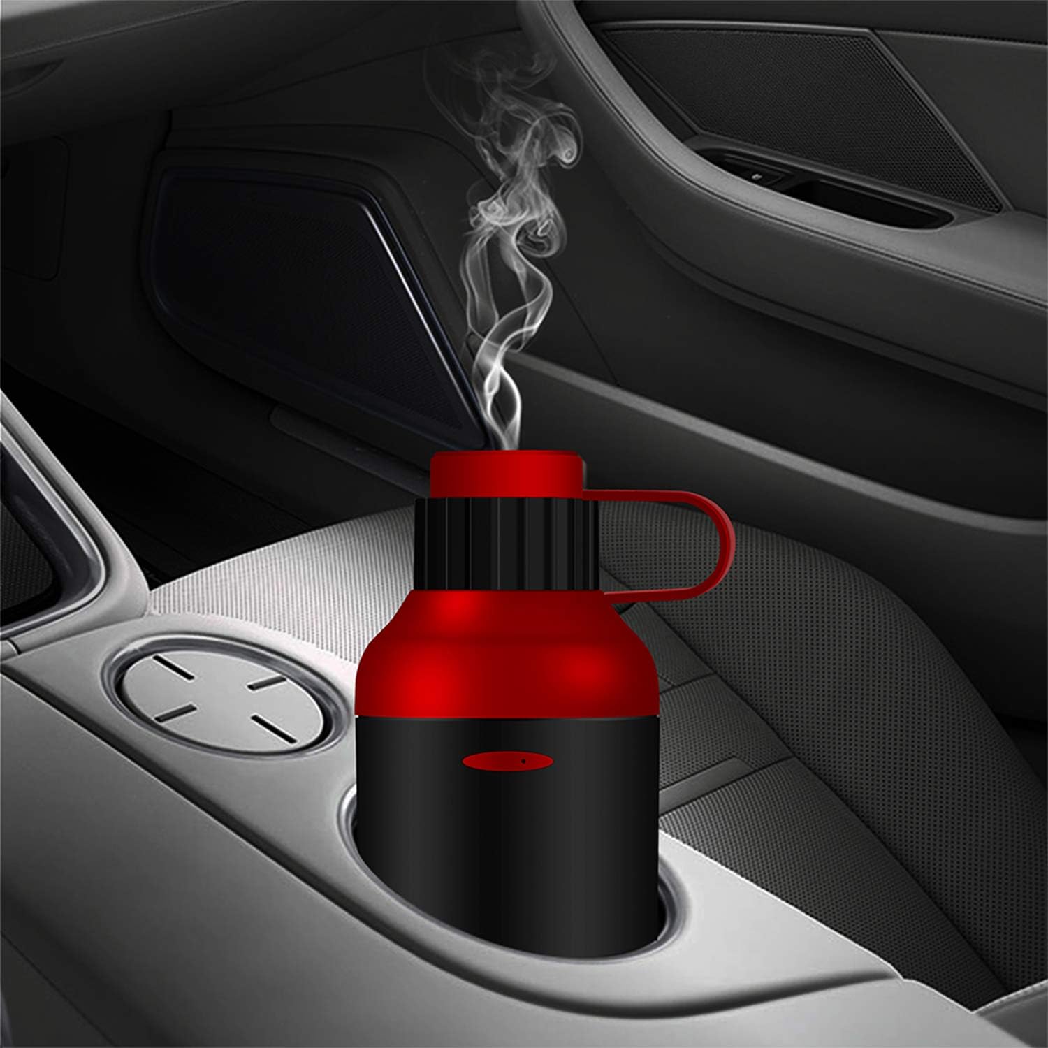 Vyaime USB Car Essential Oil Diffuser Home Humidifier Portable Cute, Ultrasonic(Not Require Spong Wick) Aromatherapy with Intermittent Work Mode for Office Vehicle Travel(Red-Black)