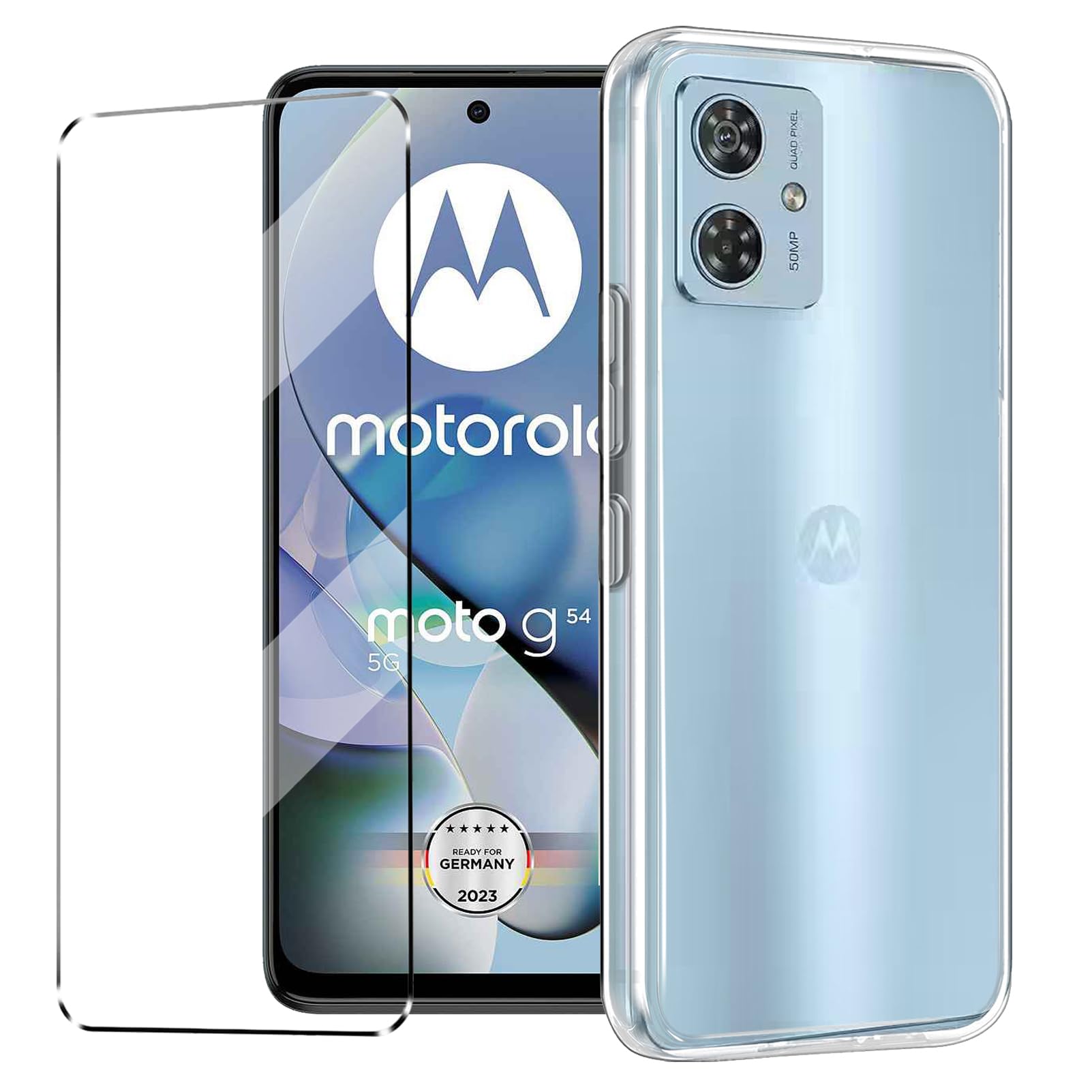 [2 in 1] Case Compatible with Motorola Moto G54 Cover with 1Pack Tempered Glass Screen Protector for Motorola Moto G54, Slim Fit Soft TPU Shockproof Anti-Scratch Phone Case Cover - Black