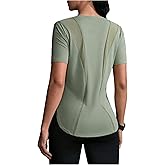 OYOANGLE Women's Solid Contrast Mesh Top Short Sleeve Breathable Sport Running Yoga Gym T-Shirt