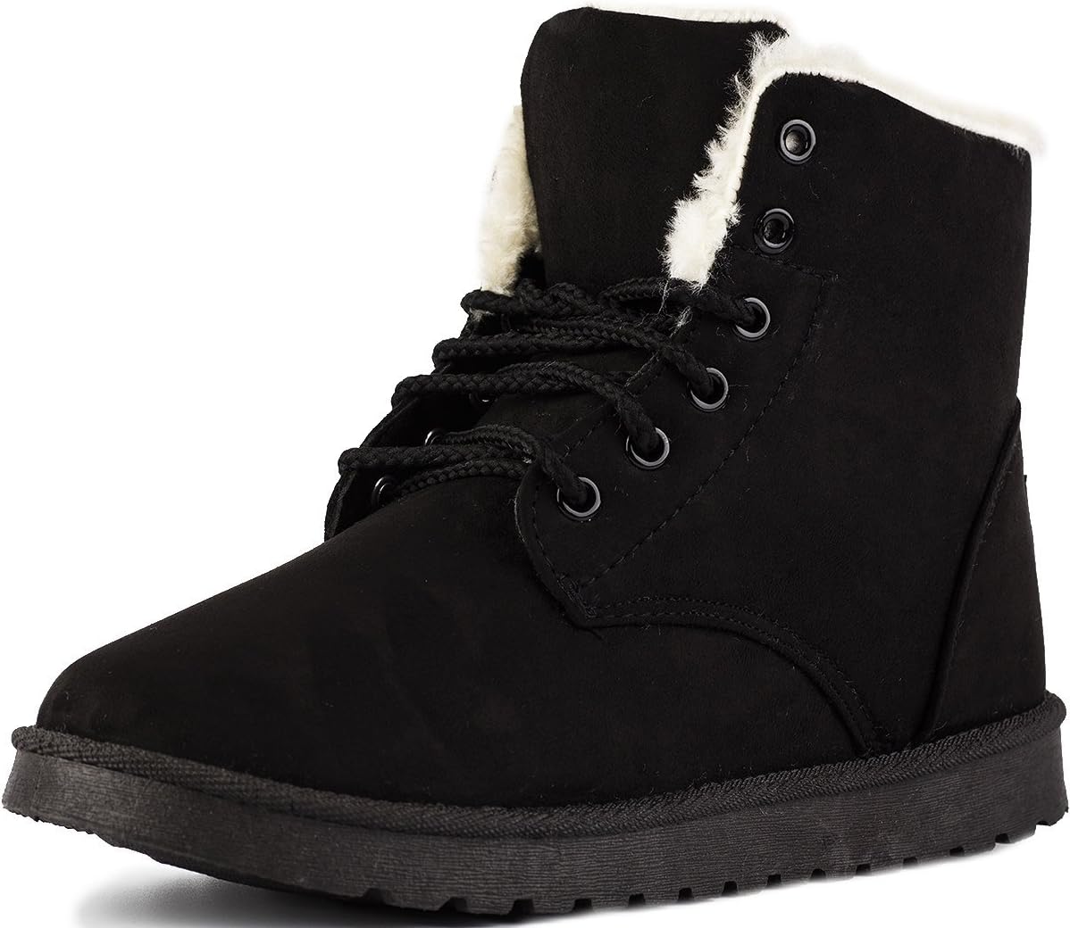 Keluomanduo Women's Winter Snow Boots Fur Liners Lace Up Short Basic Ankle Booties