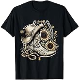 Western Cowboy Boot Horseshoe Sunflower Rope Cowgirl Country T-Shirt