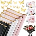 24 Sheets Flower Wrapping Paper - Waterproof Floral Bouquet Wrapping Paper, Florist Supplies with 3D Gold Butterfly Decor(Black+White+Pink)