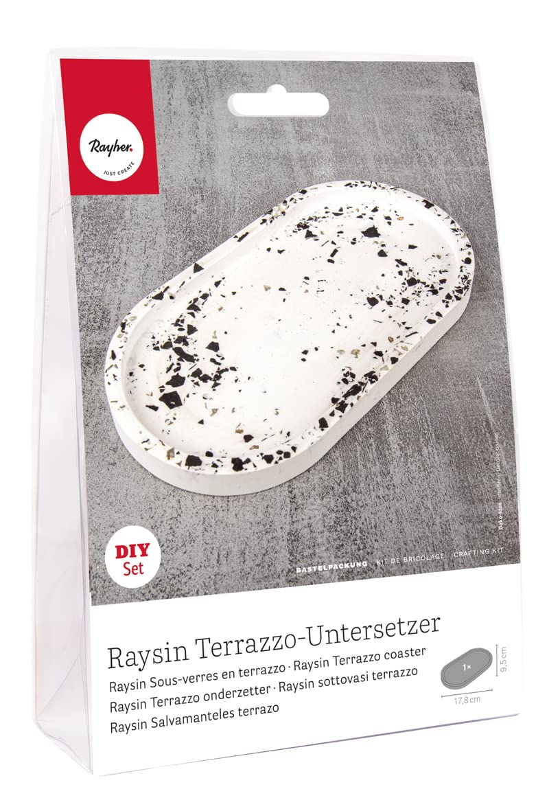 Rayher DIY Tray Casting Kit with Fine Plaster Casting Powder, Tray-Shaped Silicone Mould for Casting, Craft Kit for DIY Terrazzo Tray, 17.8x9.5x1.3cm, 34473000