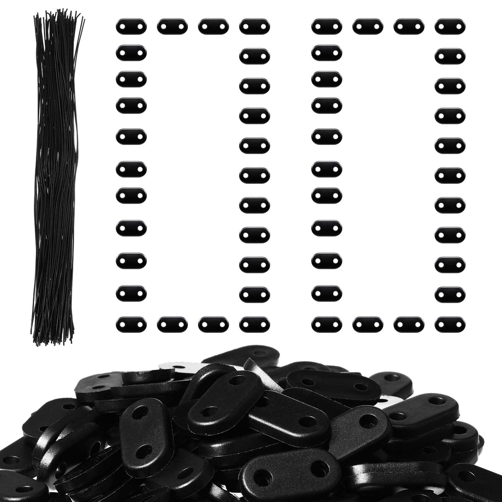 Photect Attachment Kit for Privacy Screen Fence, Mounting Clips Weatherproof Fixing Kit, 100 Mounting Clips with 100 Mounting Plate Wire Cable Ties for Garden Lawn Fence Balcony PVC Privacy(Black)