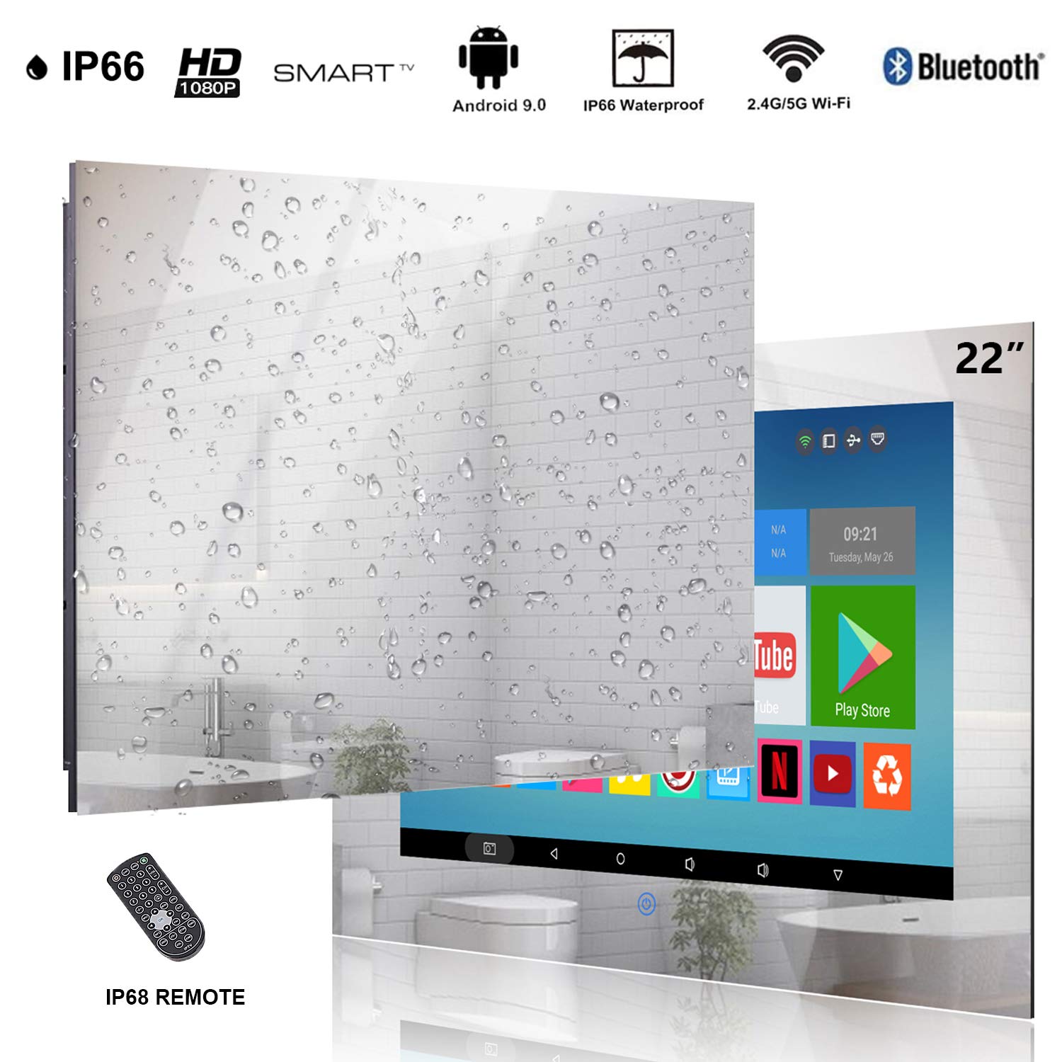 Buy Haocrown 22 inch Bathroom TV Mirror Waterproof Smart Android 11.0