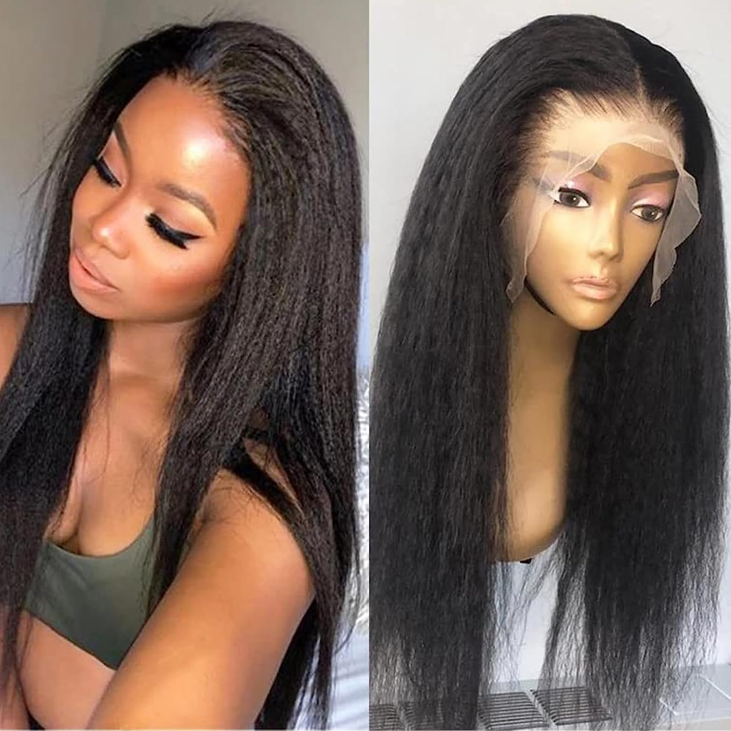 TOOCCI 13x4 Lace Front Wig Human Hair Kinky Straight Glueless Wig Human Hair Wigs for Women Pre Plucked Natural Hairline Yaki Lace Wigs with Baby Hair Realistic 4B 4C Kinky Edges 18 inch