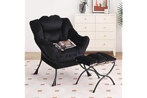 Furlide Lazy Chair with Ottoman, Modern Chair with Folding Footrest, Lounge Accent Chair, Comfortable Reading Chair, Oversized Armchairs for Bedroom, Study, Living Room, Courtyard (Black)