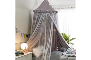 Bed Canopy for Girls, Double Layer Dome Mosquito Net Princess Canopy for Girls Bed Room Decor Reading Nook (Grey)