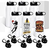 BetterSub 32oz Sublimation Sports Water Bottle Bulk - Stainless Steel Insulated White Tumbler with Wide Mouth Flip Lid & Straw, 6 Packs Sublimation Tumbler Blanks for Custom Design(32oz White)
