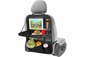 KOHUIJOO Back Seat Car Organizer with Tablet Holder,6 Storage Pockets Car Storage Organizer with Foldable Food Tray,Car Seat Back Protectors Kids Car Kick Mats for Travel