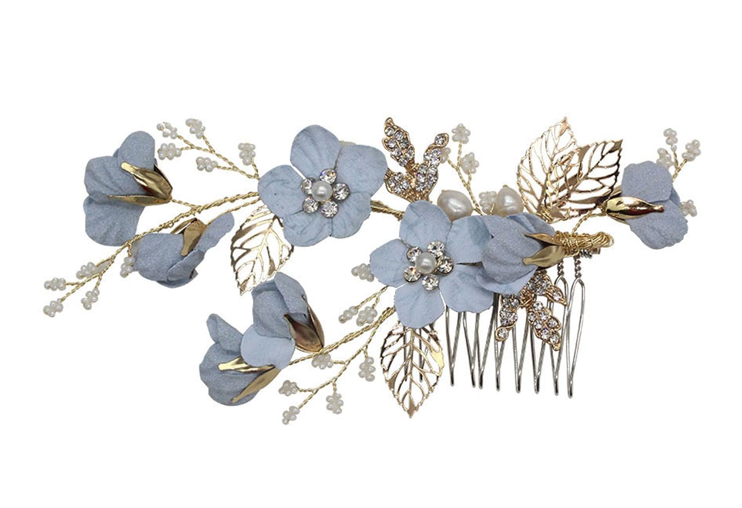 Buy Vintage Blue Flower Crystal Pearl Side Combs Bridal Headpiece