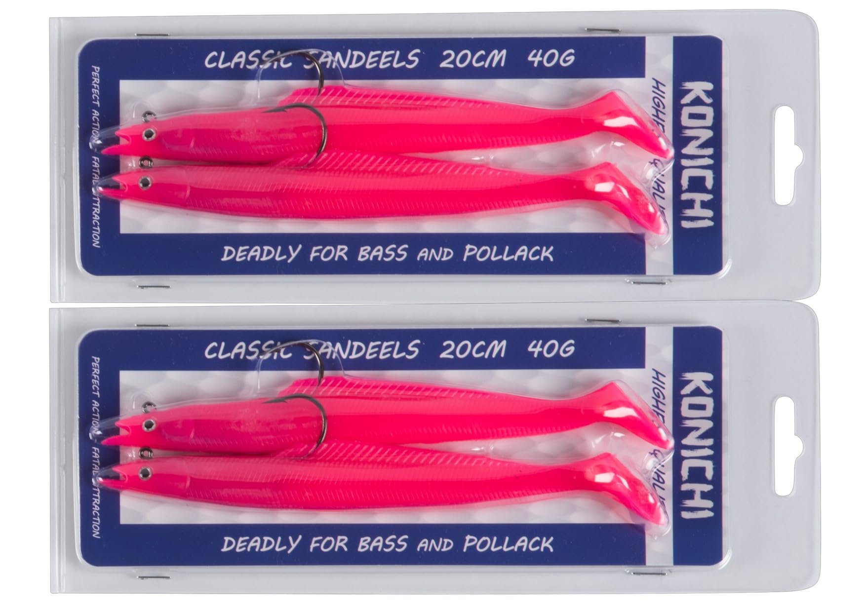 FISHZONE - 4 (2 x 2) Pack KONICHI CLASSIC SANDEEL Fishing Lure 8" 20cm 40g Soft Rubber Imitation Bait Range (6 Colours Available) For Predatory Fishing (Pinky)