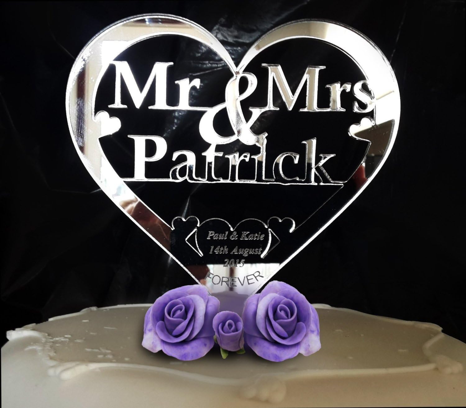 Custom Heart Shape Mr and Mrs Personalized Last Name Bride and Groom Name Wedding Date Forever Wedding Cake Toppers