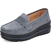 Ruiatoo Women's Slip-On Platform Loafers Suede Wedge Mocs Low-Top Lightweight Casual Office, Travel, Daily Walking Shoes