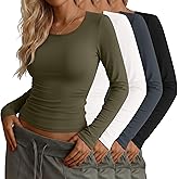 Neer 4 Pack Women's Long Sleeve Shirts Scoop Neck Slim Fit Tops Stretchy Base Layer Tee Casual Undershirt Fall