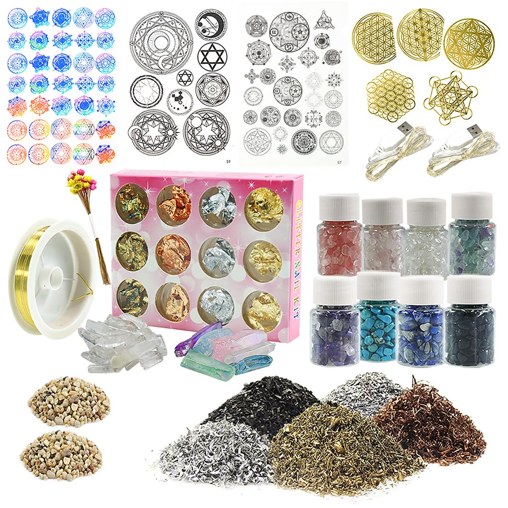 musykrafties Resin Art Pyramid Making Supplies Pack of 41 Kits Energy Generator Symbol, Mineral Stone, Metal, Wires, Filler, LED and More