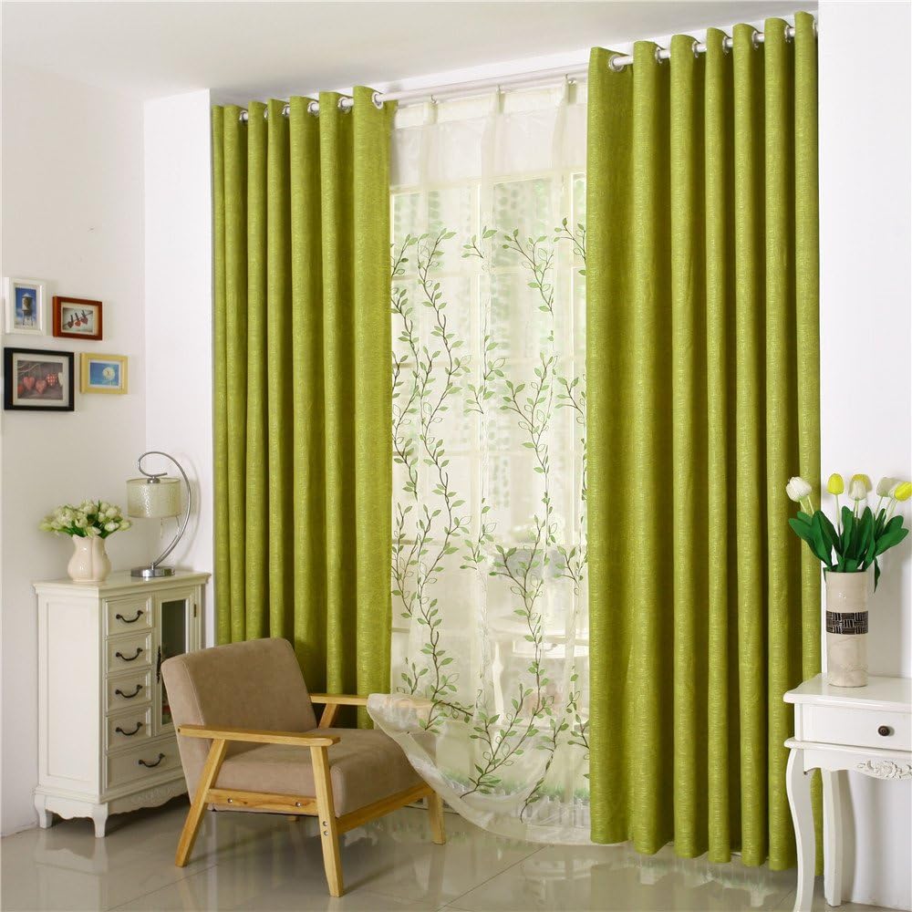 MEILIANJIA High-end Modern Minimalist Elegant Linen Fabric Blackout Thickened Solid Color Multi Size/Color Optional Environmental Health Curtains 100" W x 96" L(One Panel),Grass Green